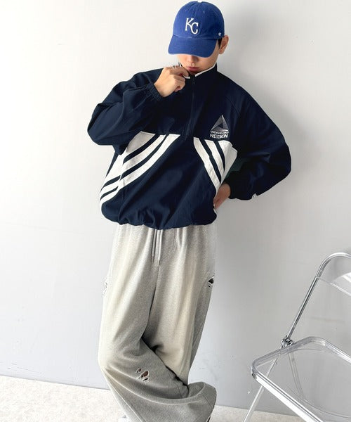 《Javaジャバコラボ》大人のスポーティMIXに差をつける。綿100％刺繍入り配色ラインハーフジッププルオーバー jm1010307