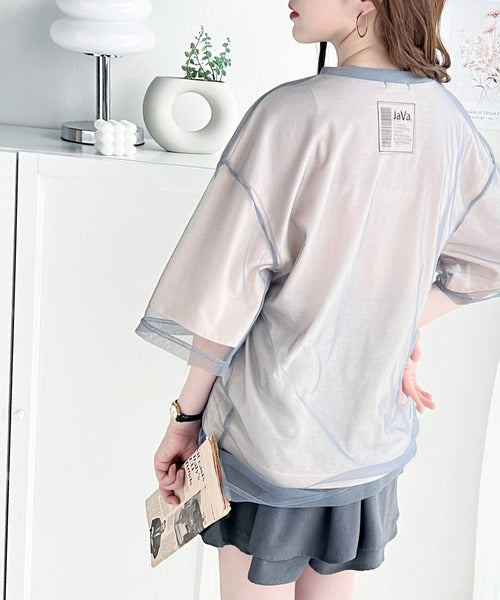 《JaVa ジャバコラボ》1枚でレイヤードが完成。チュールレイヤードバックプリントTシャツ jv1010288