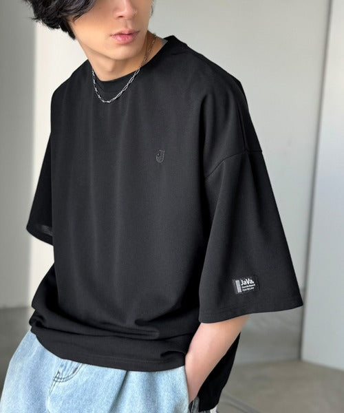 《JaVaジャバコラボ》【接触冷感・UVカット機能付き】シャリ生地で夏も快適！胸刺繍 梨地カットジョーゼットTシャツ（オーバーサイズ） jo1010057