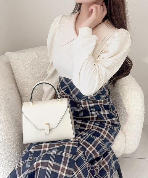 【mily bilet】愛され要素がぎゅっと盛り♪シャツ襟チェックアシメフリルドッキングロングワンピース（長袖） mi1139088