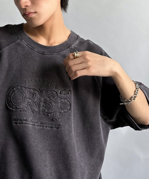 《JaVaジャバコラボ》裾はドロストでお好みのシルエットに。ヴィンテージライクな半袖ロゴスウェット jv1029126