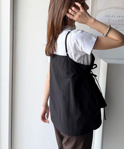 旬のレイヤードスタイルがこれ一着で即完成。ダブルリボン使いキャミ＆ムーン刺繍半袖Tシャツセット ce1265004