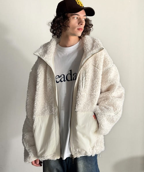 《JaVaジャバコラボ》ぬくぬく愛らしい◎プードルボア×ナイロン異素材切替フライトジャケット jv1265031