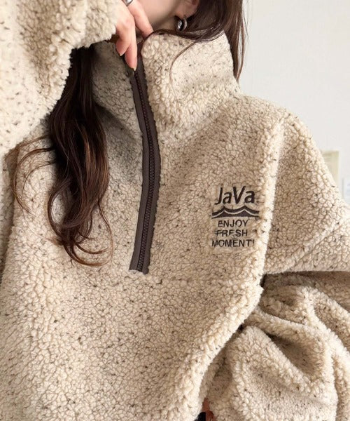 《JaVaジャバコラボ》冬の主役は、表情豊かなもこもこボアで決まり。ミックスネップシープボアハーフジップブルゾン（ミドル丈） jv1260637