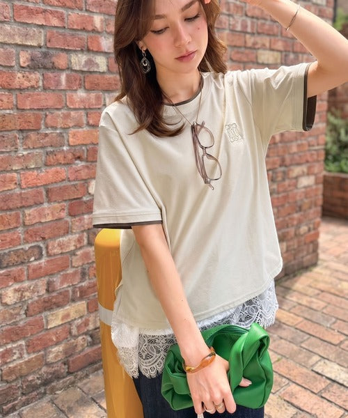 【接触冷感・吸水速乾・UVカット機能付き】リッチカジュアルなアイテム。ダブルカラーポイント刺繍TEE ce1110189