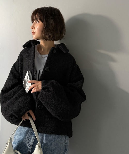 ボリューム感と抜け感の絶妙バランス。コクーン襟付きボアコート ce1070169