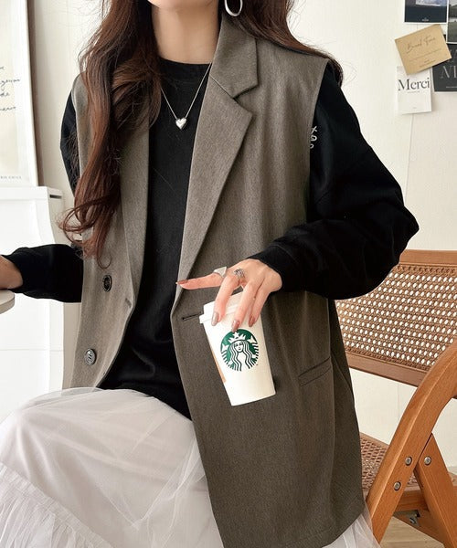 いつものコーデに重ねるだけ。即、今っぽこなれ感。ダブルジャケットジレベスト ce1025008