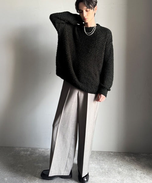 【Classical Origin】「優しさに包まれる。」ブークレー糸クルーネックニットトップス（長袖）/Boucle yarn crew neck knit top ao1020302
