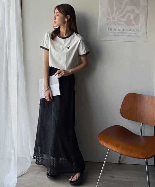 【sustaina+】デイリースタイルをアップデート。オーガニックコットン混 綿100％胸刺繍リンガーTシャツ ce1260400