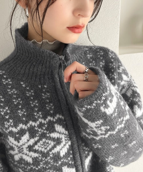 【mily bilet】冬の定番でアレンジ万能♪ノルディック柄ダブルジップニットカーディガン(長袖) mi1029087