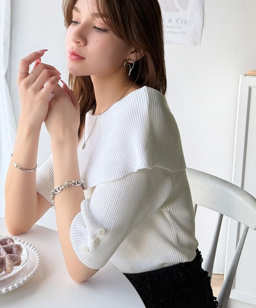 大人フェミニンな着こなし。オフショルリブニット(半袖) ce1020234