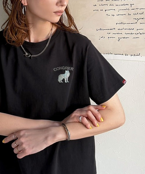 《JaVa ジャバコラボ》大人の遊び心をプラス。綿100％オオカミ刺繍Tシャツ（半袖） jv1330074