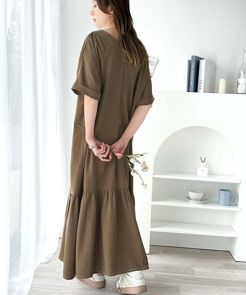 大人の抜け感。ステッチ使いVネックロングワンピース ce1260386
