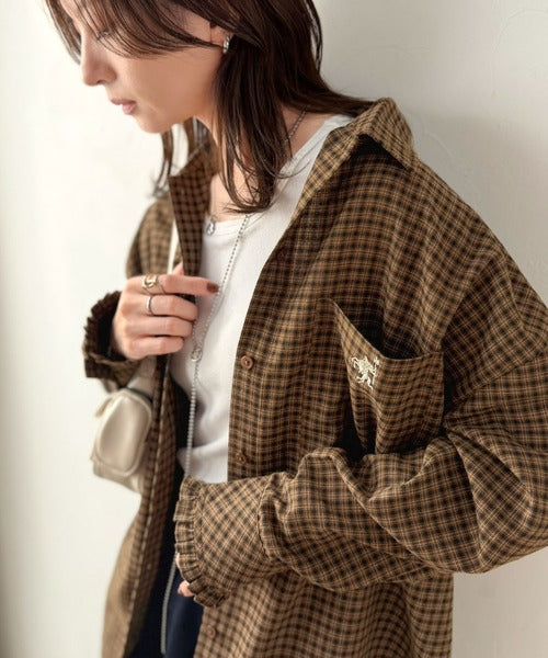 袖先に甘さを添えて。刺繍＆胸ポケット付き 柄アソート起毛シャツ(チェック/ストライプ柄) ce1010666