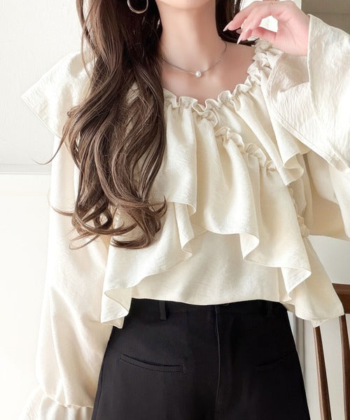 【mily bilet】大人の甘さがちょうどいい♪オフショル2wayキャンディースリーブカシュクールブラウス（長袖） mi1019127