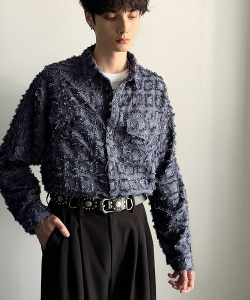 【Classical Origin】「1歩先の存在感。」フリンジ使いブロックチェックアウターシャツ（長袖）/Fringed Block Check Outer Shirt co1010021