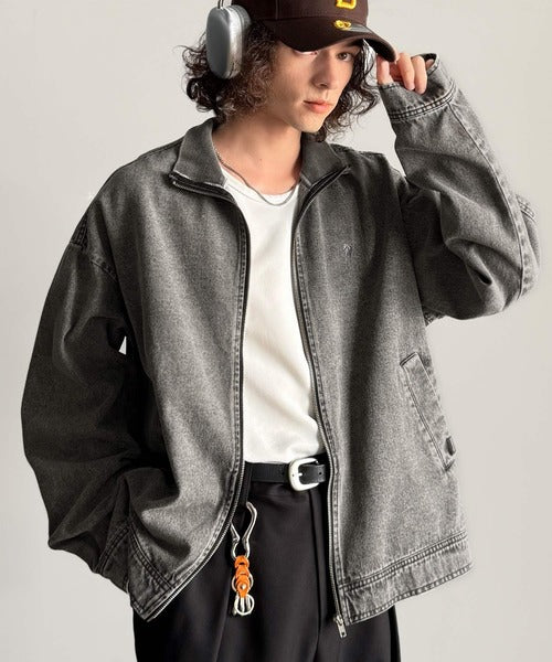 【Classical Origin】Vintage-Washed High-Neck Denim Jacket／ヴィンテージ加工ハイネックデニムジャケット co1010029