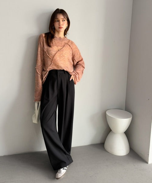 【UVカット・防シワ機能付き】ウォッシャブルですっきり美ライン。カットジョーゼット2タック美ライン脇ゴムスラックスパンツ ce0940266