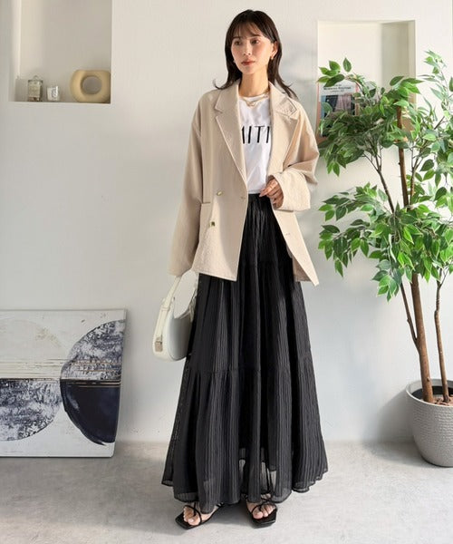 【Classical Evon】甘くない、大人のティアード。シアーな抜け感と美シルエット。3段プリーツティアードスカート ev1020351