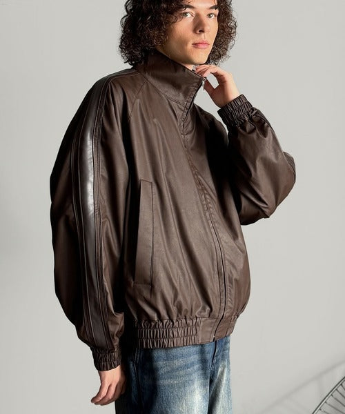 【Classical Origin】High-Neck Leather Track Jacket／ハイネックレザートラックジャケット co1150040