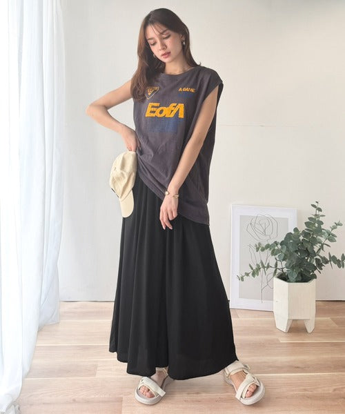 さらり、軽やか。リラックスstyleキマる。レーヨン素材ウエストギャザーフレアシルエットワイドパンツ ce1015084