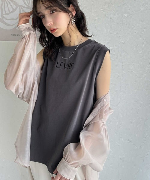 春夏コーデの主役！シルケット胸元刺繍サイド裾スリット入りノースリーブカットソー ce1020199