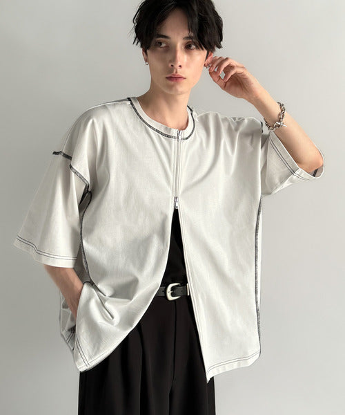 【Classical Origin】「1枚でも羽織でも。」インサイドアウト仕様2wayダブルジップTシャツ／Inside-Out Oversized Double-Zip 2way T-Shirt co1150018