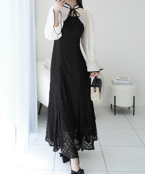 【mily bilet】トレンドをかわいく楽しんで♪パイピング配色シアーボレロセットアップ花柄レースキャミワンピース mi1139083