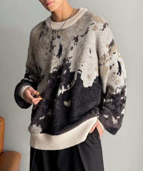 【classical origin】ニュアンス柄Wジャガードシャギーニット／Nuanced Pattern Double Jacquard Shaggy Knit ao1260497