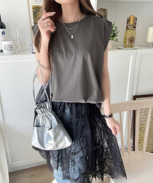 《JaVaジャバコラボ》１枚で旬な着こなし♪レースコンビチュニックTシャツワンピース jv1260327