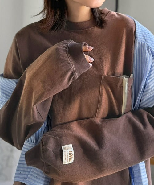 《JaVaジャバコラボ》垢抜け！大人のストリートstyleを作る。綿100％スプレーダイ加工オーバーサイズTシャツ（長袖） jv1020358