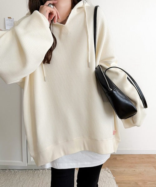 《JaVa ジャバコラボ》毎日着たい、今っぽゆるっとシルエット。綿100％オーバーサイズワッフルパーカー jv1260611