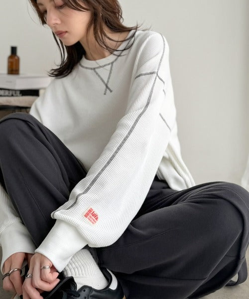 《JaVaジャバ 別注》シンプルなのに格上げ。2way配色ワッフルロンTee jv1260065