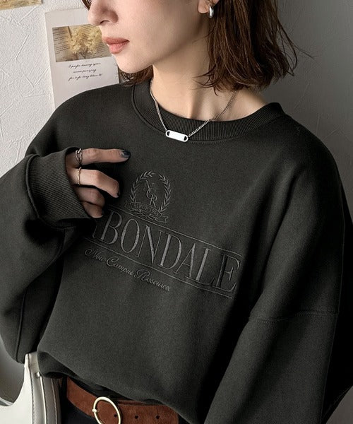 《JaVa ジャバコラボ》微配色刺繍の上品ロゴデザイン。刺繍カレッジロゴ裏起毛スウェット jv1330040