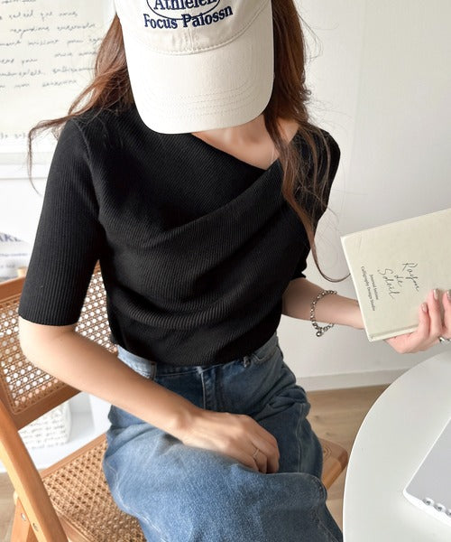 1枚で雰囲気美人。暑い日も、やっぱり上品でいたい。5分袖ドレープニット（半袖） ce1260474