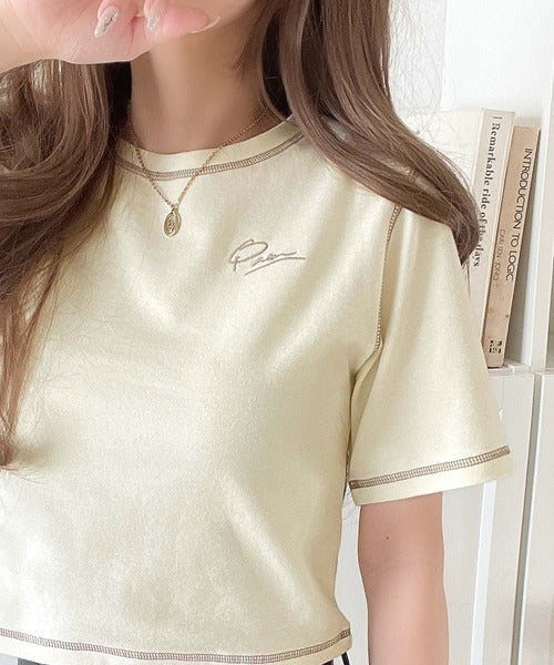 1枚で今っぽデザイン♪PAEAN刺繍配色ステッチチビTシャツ（半袖） ce1020200