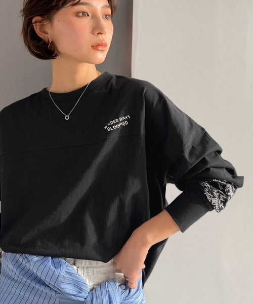 《JaVaジャバコラボ》袖を通せば、あなたも輝く。コットン100％刺繍胸元切り替えドルマンロンTEE（長袖） jv1260620
