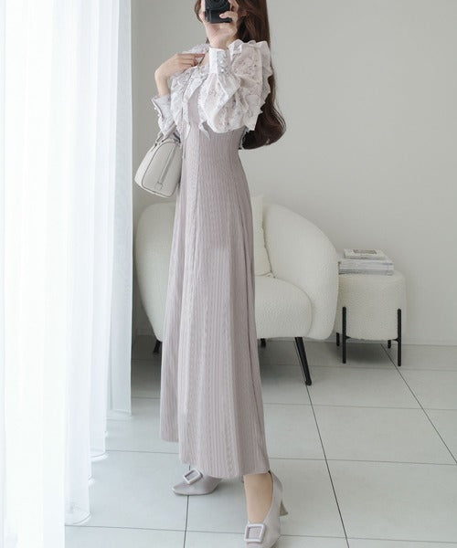 【mily bilet】上品にスタイルアップ。シャイニー花柄フリルブラウスドッキングワンピース mi1139093