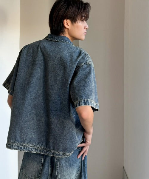 《JaVaジャバコラボ》ダブルジップ×着丈短めの最適解。ヴィンテージ加工ショート丈ダブルジップデニムシャツ jo1010040