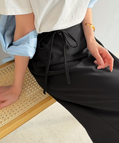 《marina×クラシカルエルフコラボ》バックスリットで動きやすい。ストレスフリーな穿き心地。ウエストリボンIラインスカート ce1015107
