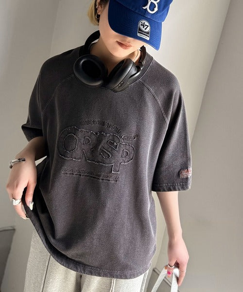 《JaVa ジャバコラボ》裾はドロストでお好みのシルエットに。ヴィンテージライクな半袖ロゴスウェット jm1029126