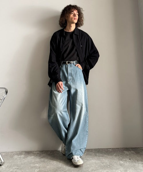 【Classical Origin】「シルエットで語る。」ブラスト加工カーブシルエットバレルレッグデニムパンツ／Blasted Curve Silhouette Barrel-Leg Denim Pants co0900007