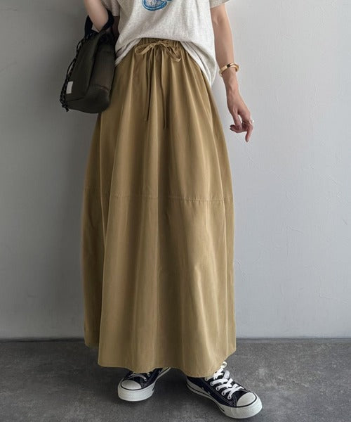 《JaVaジャバコラボ》ふんわりフォルムが可愛い◎ピーチ起毛素材コクーンシルエットロングスカート jv0940247