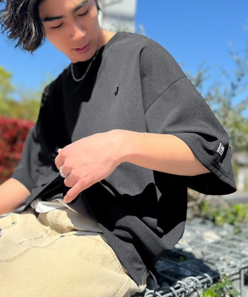 《JaVaジャバコラボ》【接触冷感・UVカット機能付き】シャリ生地で夏も快適！胸刺繍 梨地カットジョーゼットTシャツ（オーバーサイズ） jo1010057