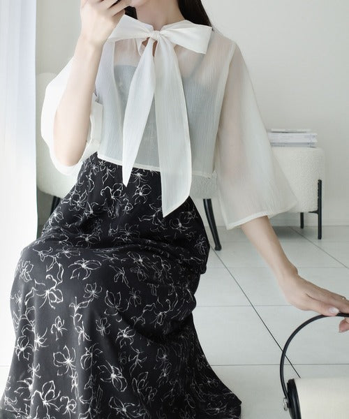 【mily bilet】透け感コーデ でつくる、映えガーリー。前後2WAY花柄シアーボレロセットアップキャミワンピース mi1139082