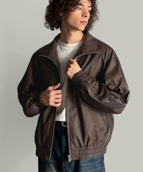 【Classical Origin】High-Neck Leather Track Jacket／ハイネックレザートラックジャケット co1150040