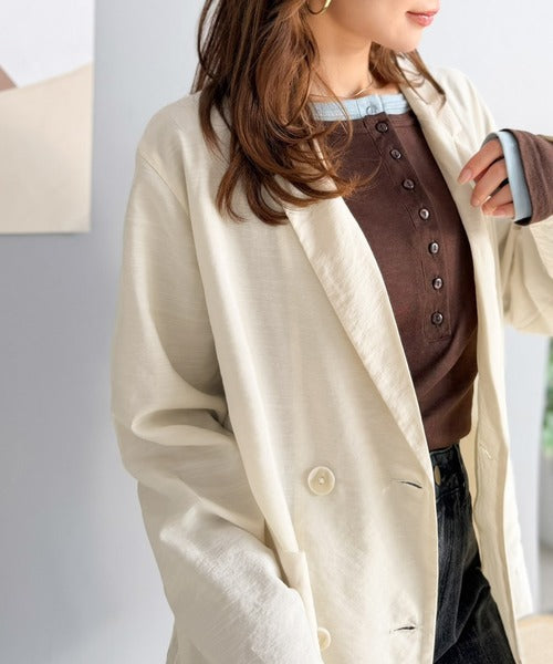 《marina×クラシカルエルフコラボ》【UVカット機能付き】余裕をまとう、さらり心地よい１枚。シアーダブルジャケット（長袖） ce1010616
