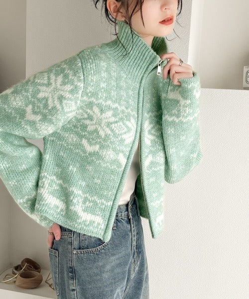 【mily bilet】冬の定番でアレンジ万能♪ノルディック柄ダブルジップニットカーディガン(長袖) mi1029087