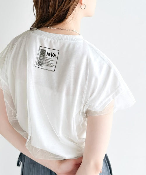 《JaVa ジャバコラボ》１枚で即こなれ感。バックプリントチュールレイヤードフレンチTシャツ jv1010316