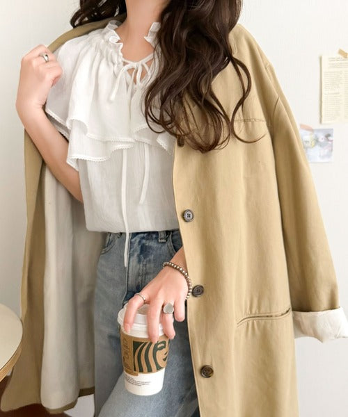 【mily bilet】マルチウェイで360度どこから見ても可愛い！ギャザーフリルリボンブラウス（半袖） mi1019132